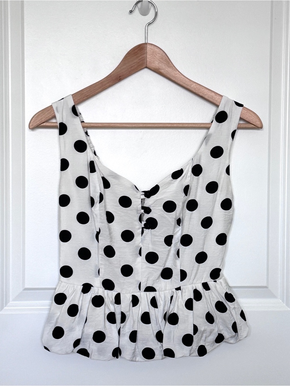 Good Luck Gem White and Black Polka Dot Peplum Tank